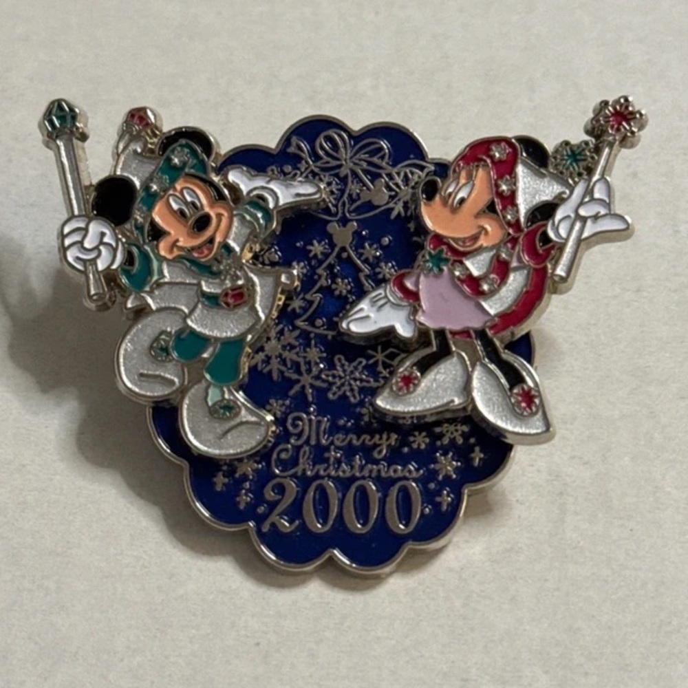 Disney Mickey & Minnie Holiday Brooch - Blue, Red, Green, Pink, Silver
